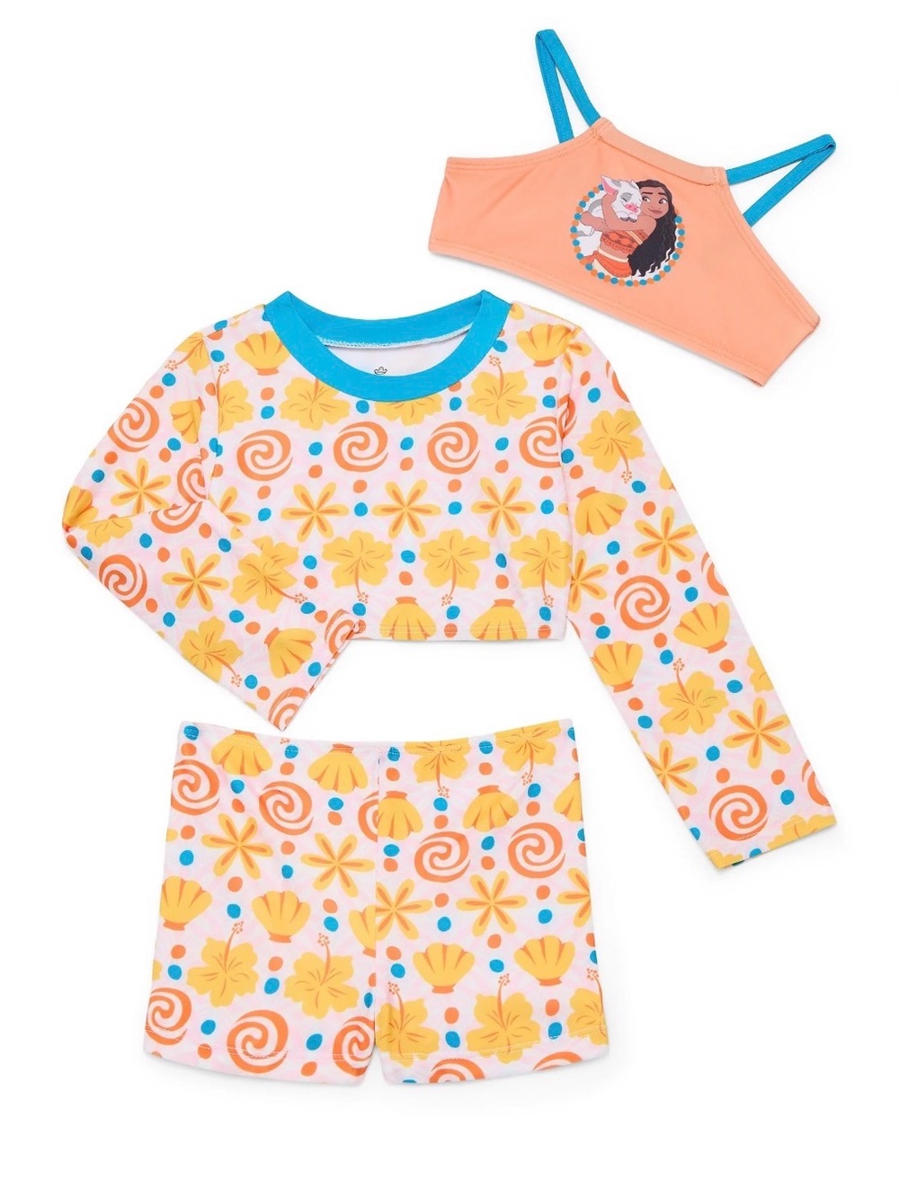 Character Toddler Girl Rash Guard and Bikini Swimsuit Set, moana